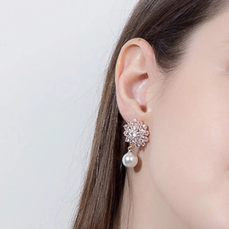 Huitan Pearl Drop Earrings – Elegant Geometric Fashion Jewelry Pearl Drop Earrings Axl