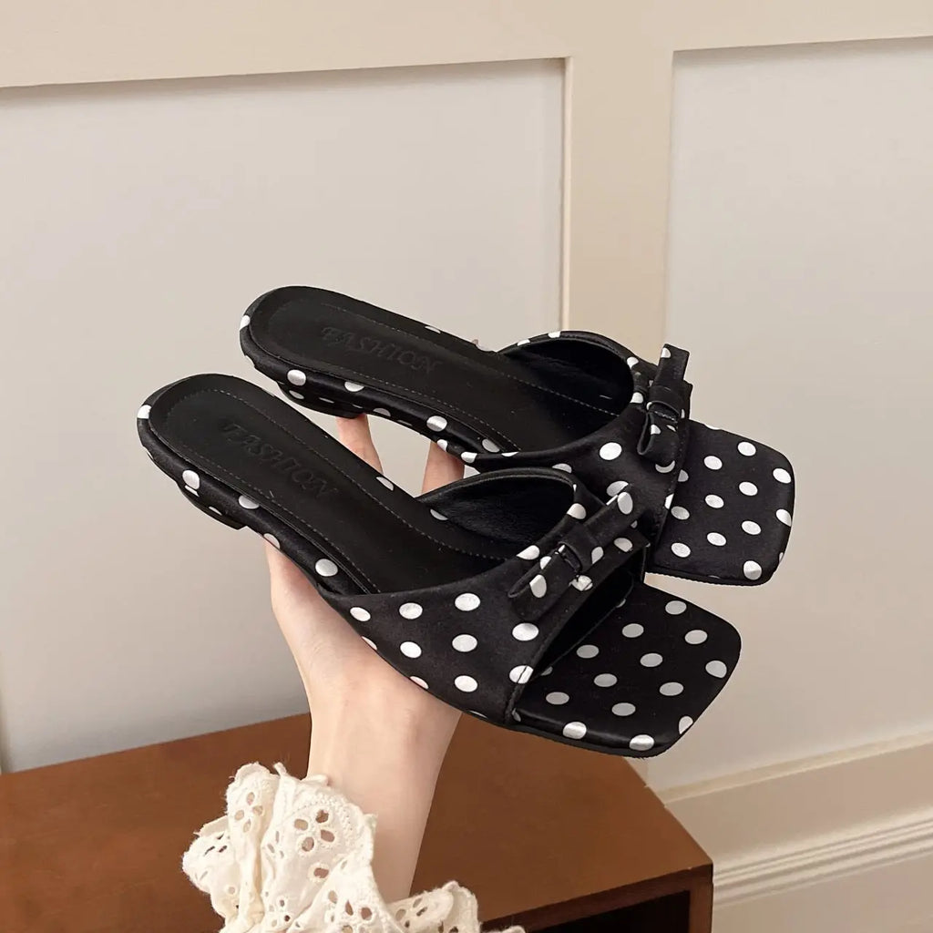 Women's Polka Dot Flat Sandals – Open Toe Summer Slides Women's Flat Sandals Axl Black 39