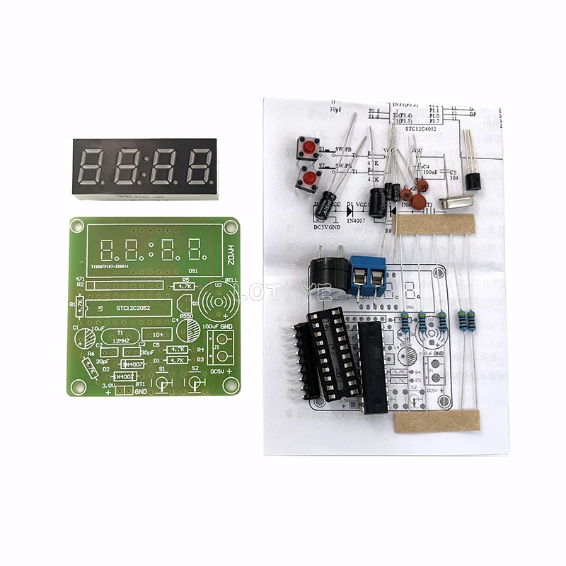 DIY 4-Digit LED Tube Clock Soldering Kit – DC 3.7V–5.5V DIY Electronics Kit Axl