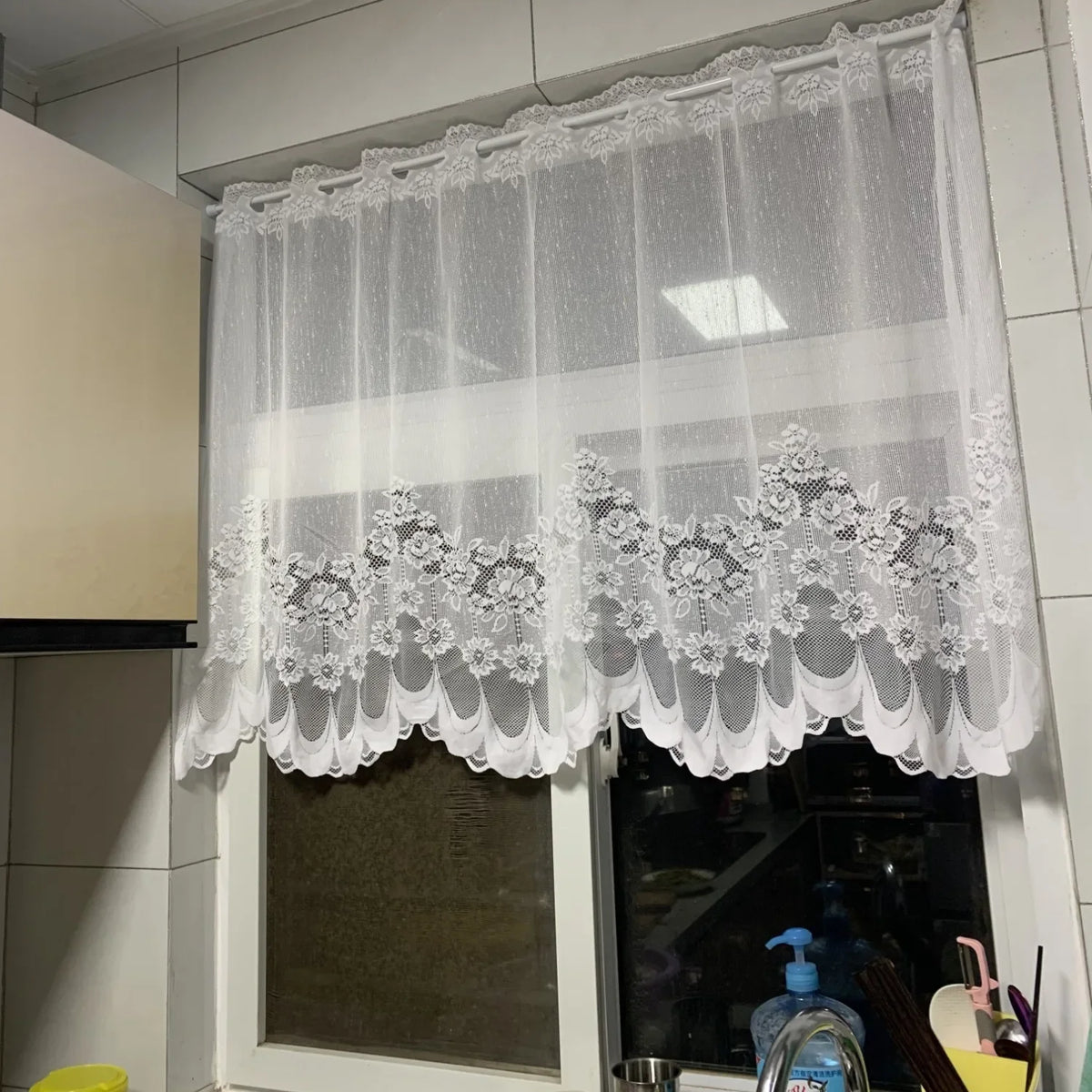White Lace Chiffon Curtains – Floral Ruffle Pole Pocket Panel Lace Window Curtain Axl