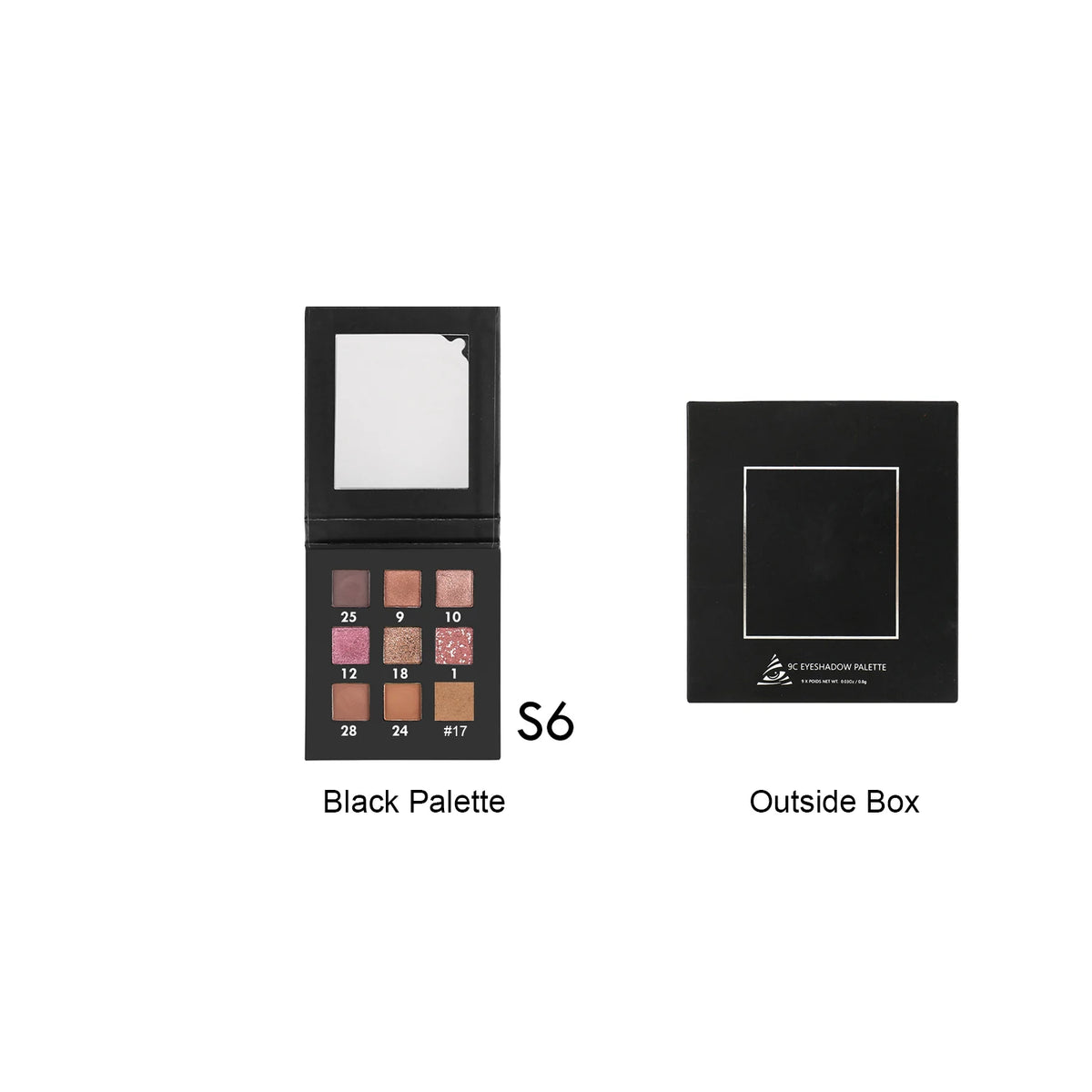 High Pigment Shimmer & Matte Eyeshadow Palette – 9 Shades, Vegan Eyeshadow Palette Axl Black Palette S6 100pcs with logo