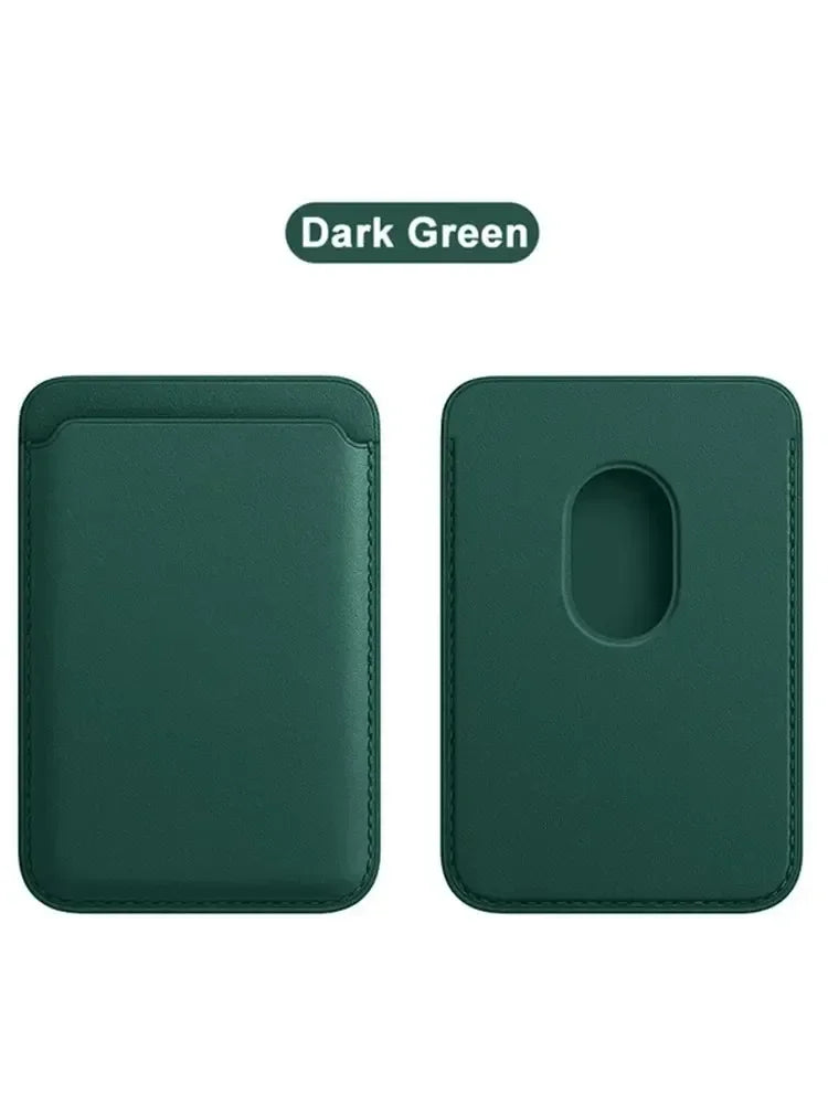 MagSafe Leather Wallet Card Holder for iPhone 12–15 Pro Max MagSafe Card Wallet Axl leather greenv-J2286