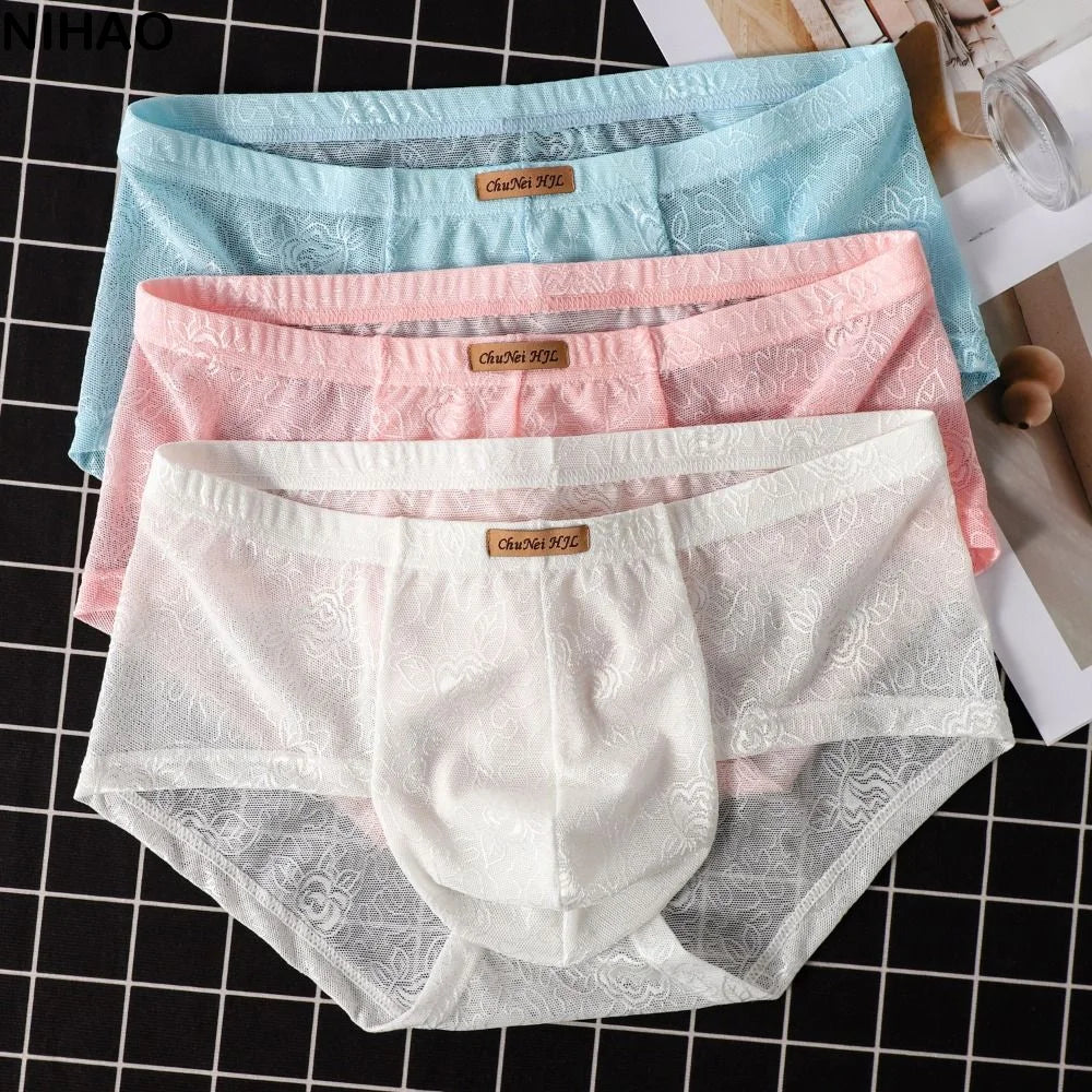 Men's Ice Silk Mesh Briefs – Ultra-Thin Lace Underwear L–4XL Men's Briefs Axl
