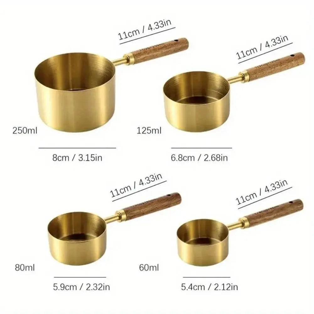 Wooden Handle Stainless Steel Measuring Cups & Spoons Set Measuring Cups & Spoons Axl