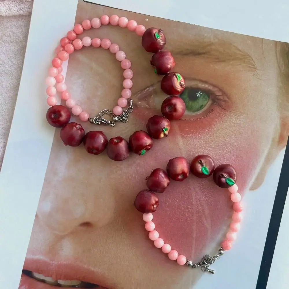 Layered Fruit Bead Necklace & Bracelet – Colorful Choker Bead Choker Necklace Axl
