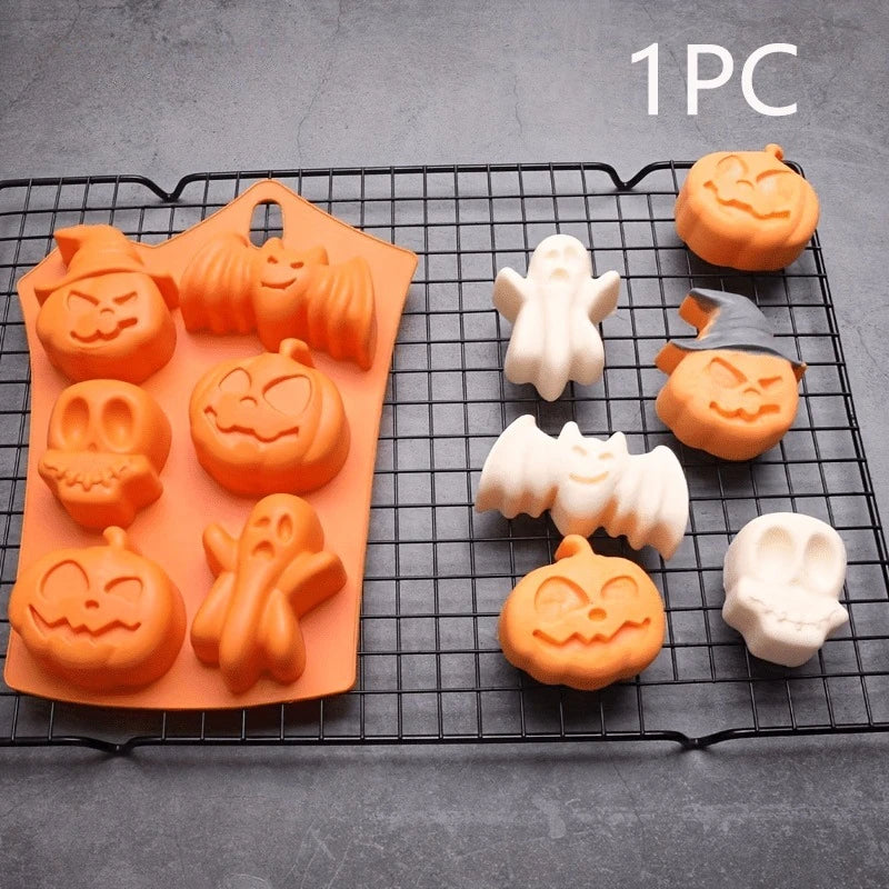 KEMORELA Halloween Silicone Mold – Skull, Pumpkin, Bat & Ghost Silicone Baking Mold Axl 6 Grids