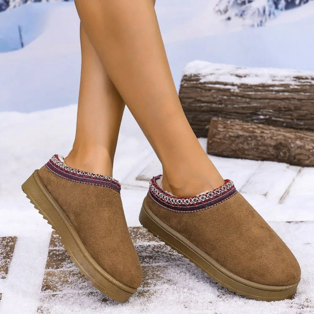 Women's Slip-On Snow Boots – Warm Plush Flat Ankle Winter Boots Women's Snow Boots Axl 42 Brown