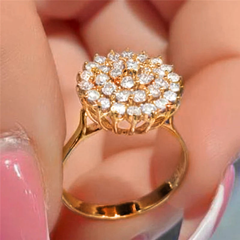 Huitan Flower CZ Ring for Women | Full Pavé Wedding Band Fashion Ring Axl F1533 7