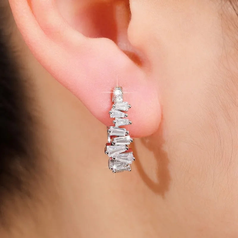 Huitan Cubic Zirconia Geometric Hoop Earrings for Women Hoop Earrings Axl