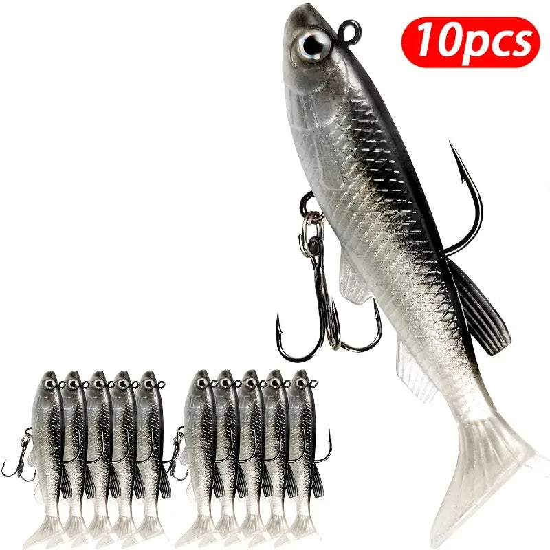 Soft Fishing Lure Kit 8cm 14g – 5pc Artificial Bait & Hooks Soft Fishing Lure Axl BLACK-10PCS 8CM
