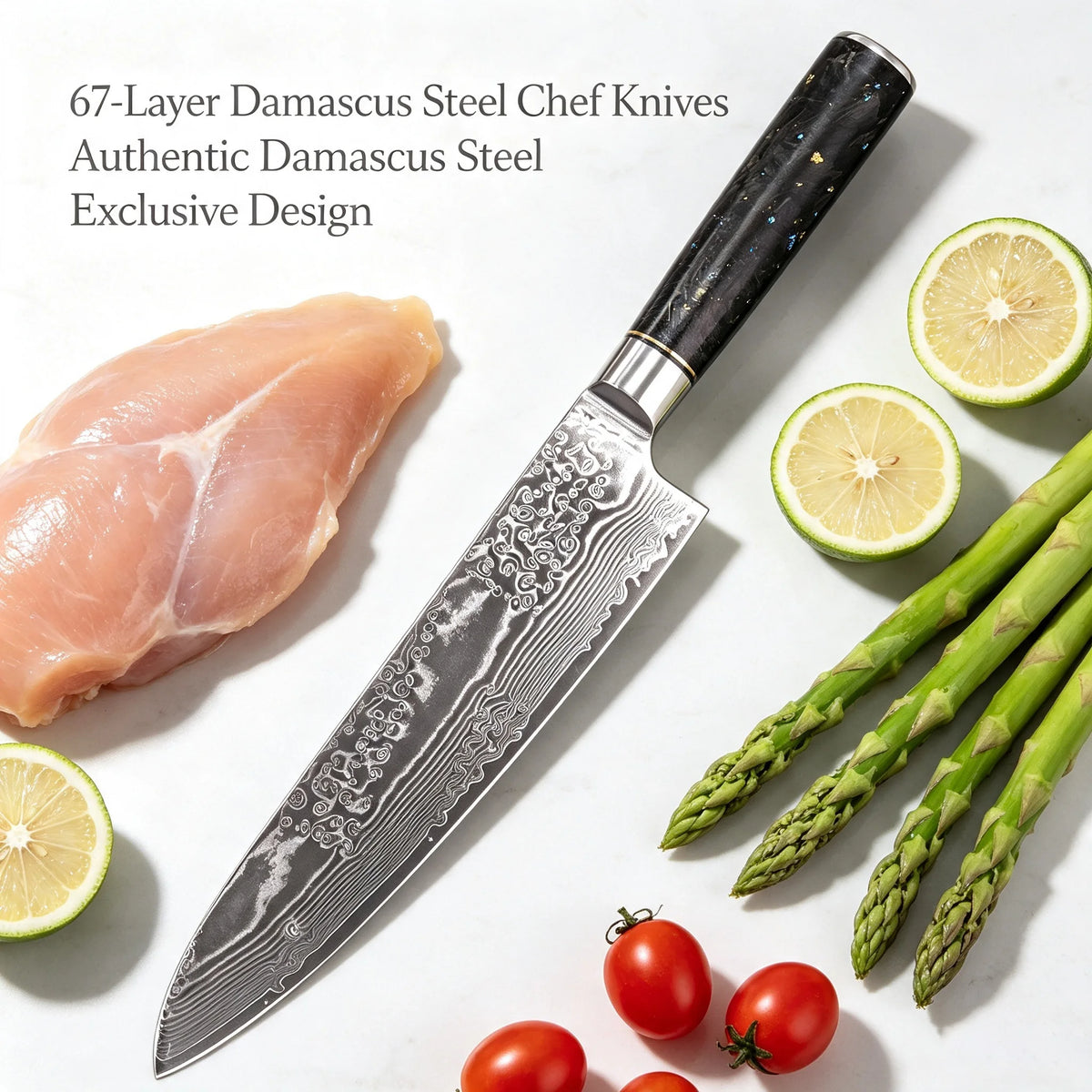 Damascus Steel 67-Layer Chef Knife – Sharp Kitchen Cleaver Damascus Chef Knife Axl Chef Knife