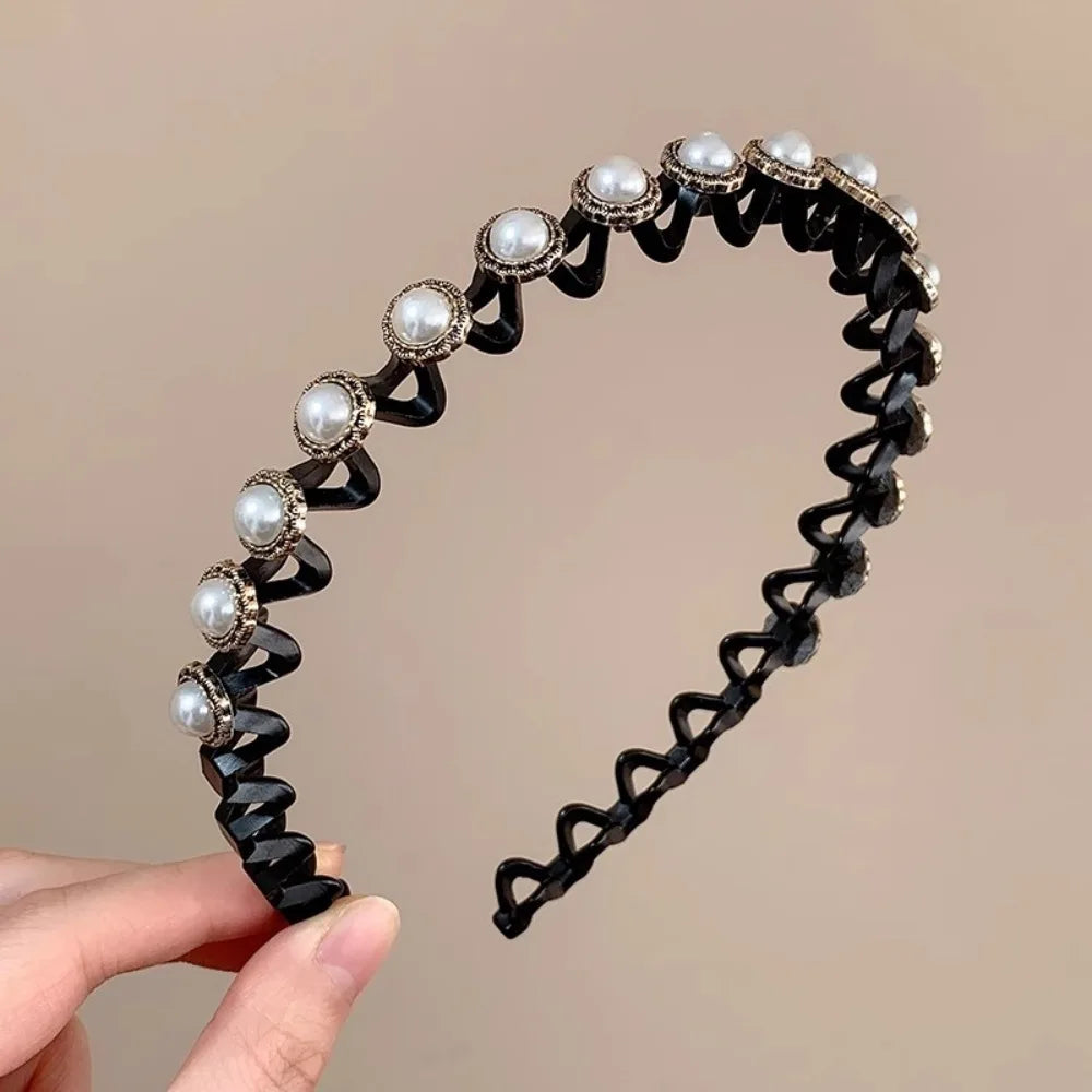 Rhinestone Pearl Hair Braider Headband – Floral Zircon Hair Headband Axl