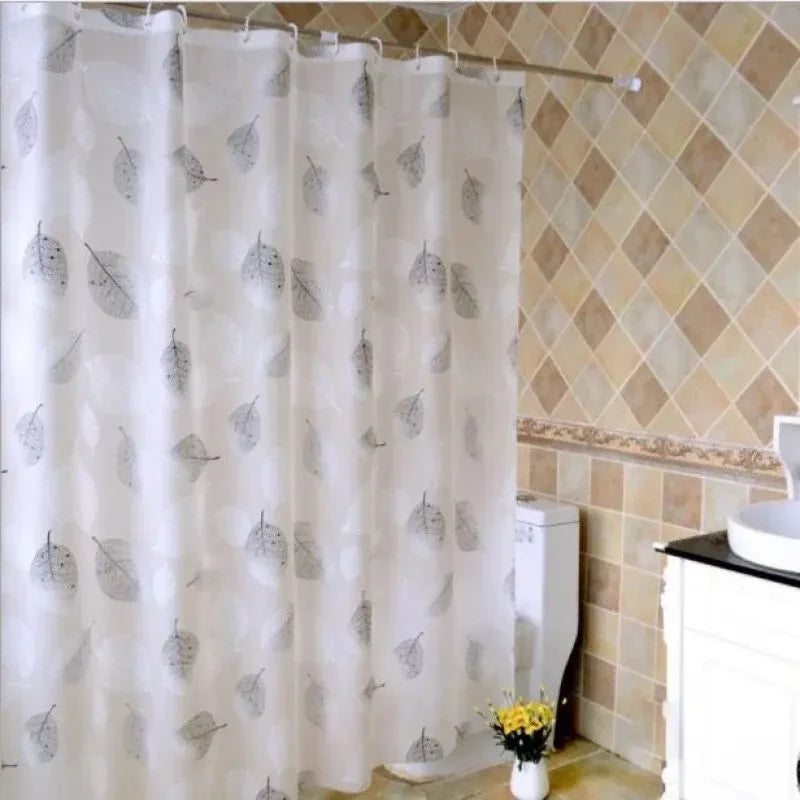 PEVA Waterproof Shower Curtain – Leaf Pattern & Rust-Proof Hooks Shower Curtain Axl
