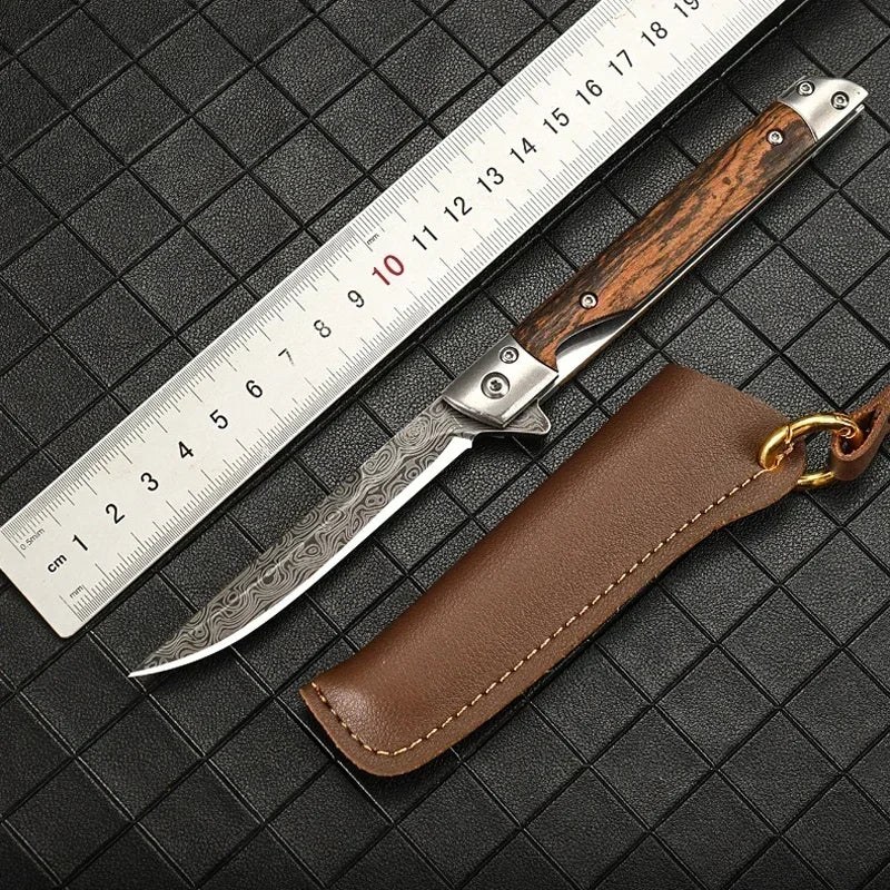 PLYS Folding Pocket Knife – Damascus Steel & Wood Handle EDC Folding Pocket Knife Axl