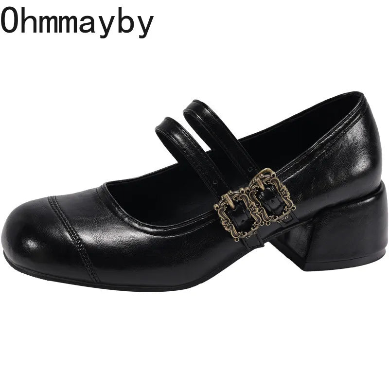 Vintage Mary Jane Pumps – Square Heel & Metal Buckle Strap Mary Jane Pumps Axl