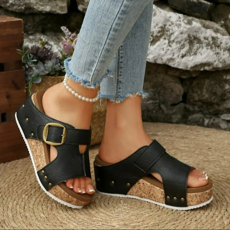 Women's Wedge Platform Sandals – Buckle Slip-On High Heel Wedge Platform Sandals Axl