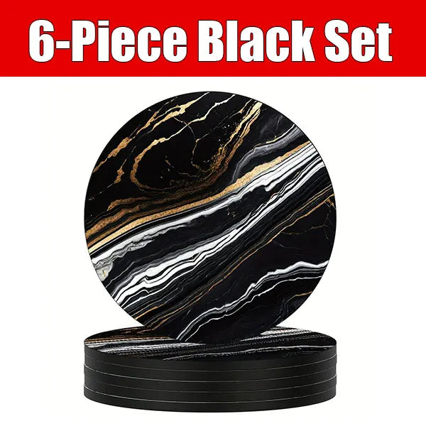Non-Slip Absorbent Rubber Drink Coasters – Set of 6 Drink Coasters Set Axl Black