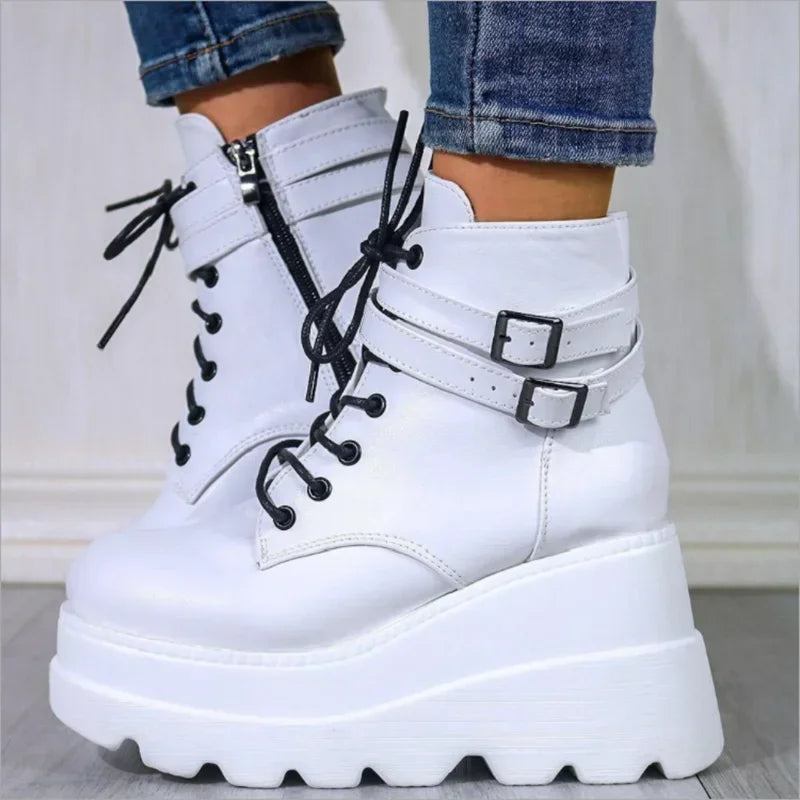 Gothic Black Platform Ankle Boots – Chunky Heel Women's Booties Platform Ankle Boots Axl