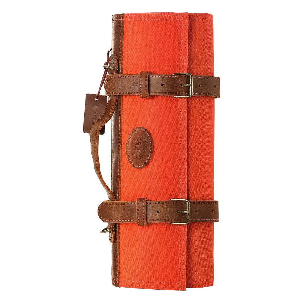 XINZUO Canvas Chef Knife Roll Bag – 12 Pockets + 2 Zipper Bags Knife Roll Bag Axl Orange