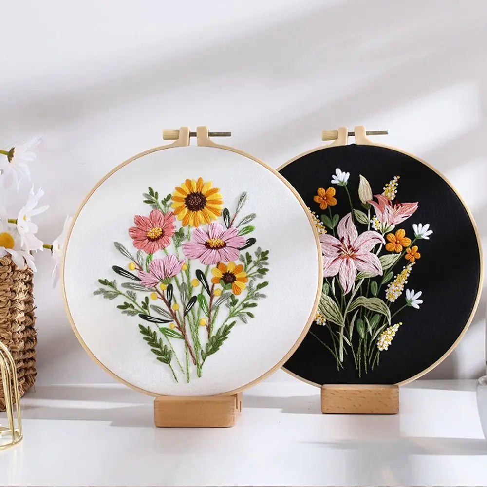 Flower Embroidery Starter Kit – Hoop, Needle & Thread Set Embroidery Craft Kit Axl