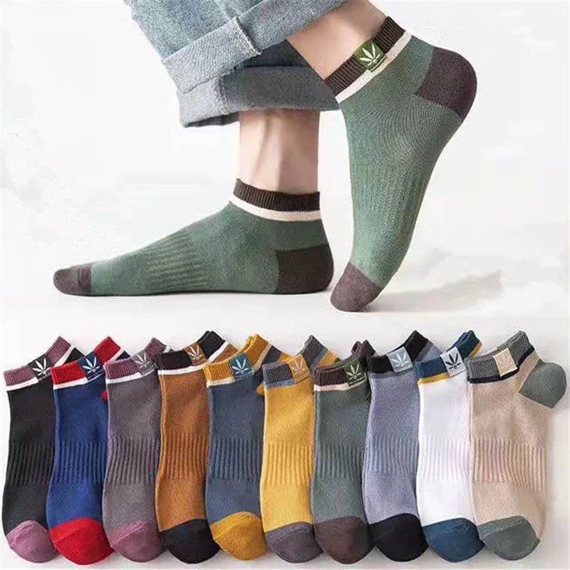 5 Pairs Unisex Color Block Boat Socks – Soft Breathable Cotton Ankle Boat Socks Axl 10 pairs mix-1 One Size