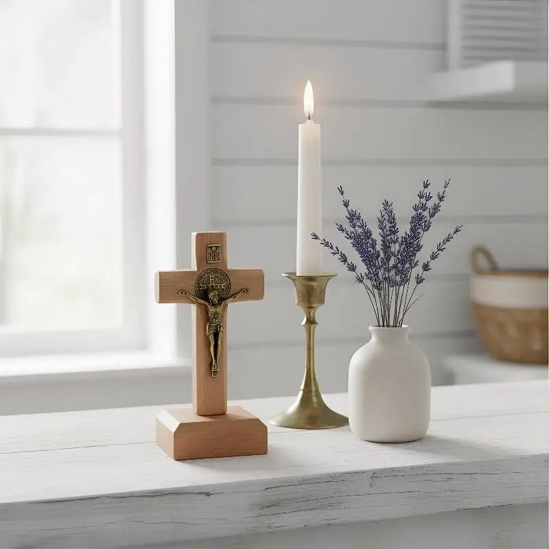 Wooden Standing Cross Figurine – Farmhouse Religious Decor Religious Figurine Axl