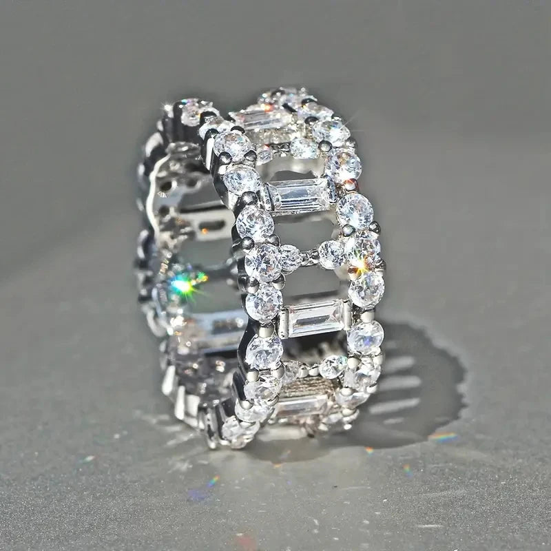 Huitan Hollow Band CZ Ring – Trendy Women's Crystal Jewelry Fashion Ring Axl T0502 7