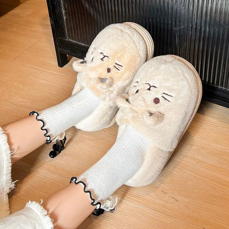 Women's Faux Fur Cat Slippers – Cozy Indoor Slides Size 36–45 Faux Fur Slippers Axl