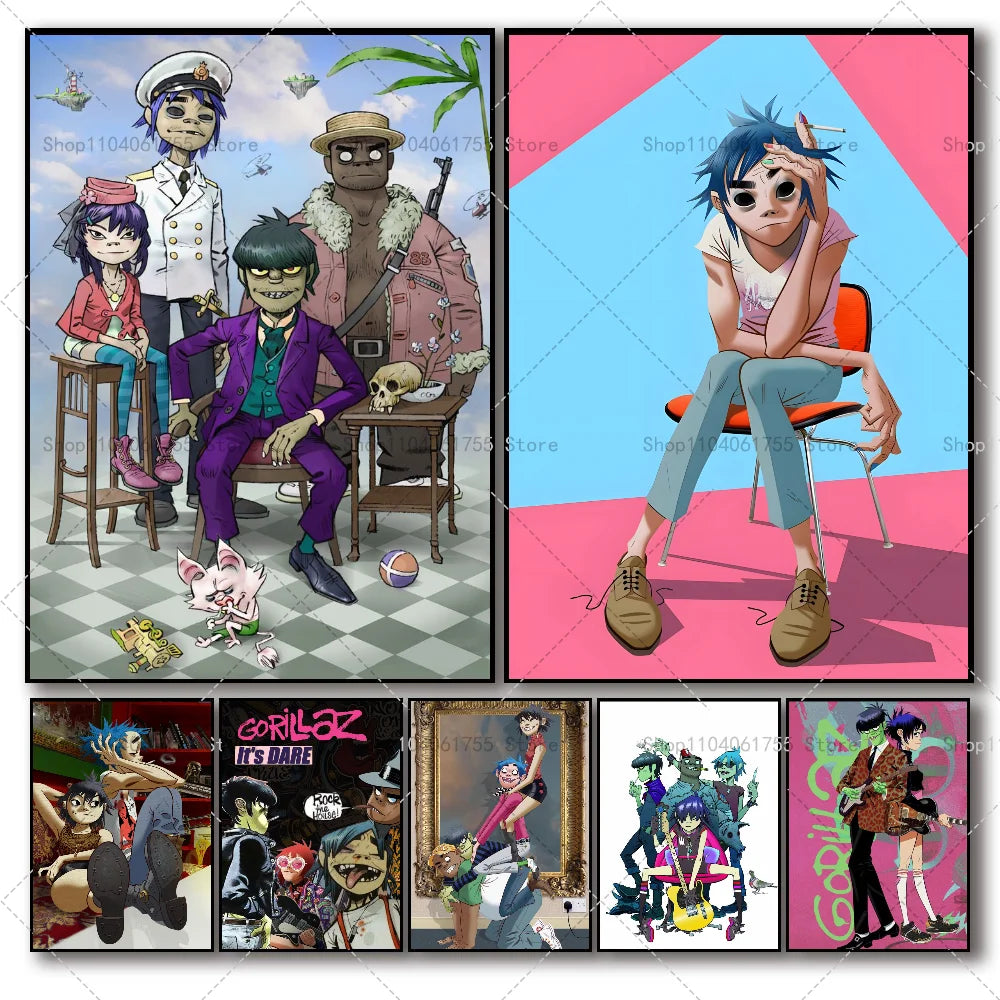 Gorillaz Band Poster – Self-Adhesive Waterproof Wall Art Sticker Wall Art Poster Axl