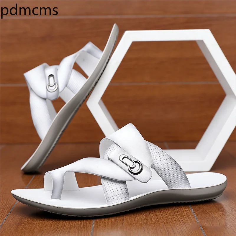 Men's PU Leather Beach Slippers – Non-Slip Flat Sandals Men's Beach Sandals Axl