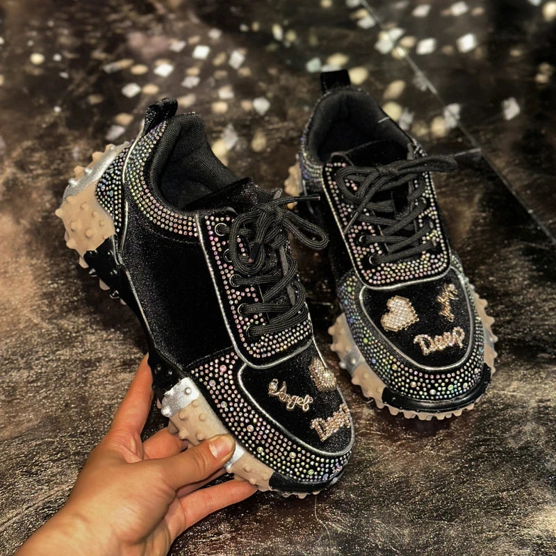 Women's Crystal Suede Sneakers – Thick Non-Slip Sole Women's Casual Sneakers Axl