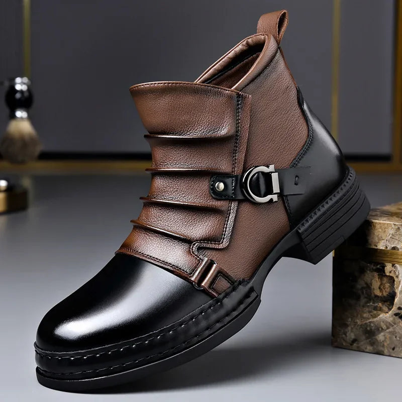 Men's Retro Ankle Boots – Warm Faux Fur Platform Motorcycle Men's Ankle Boots Axl