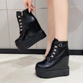 Women's 6CM Platform Wedge Ankle Boots – Metal Buckle Strap Platform Wedge Boots Axl Black 41