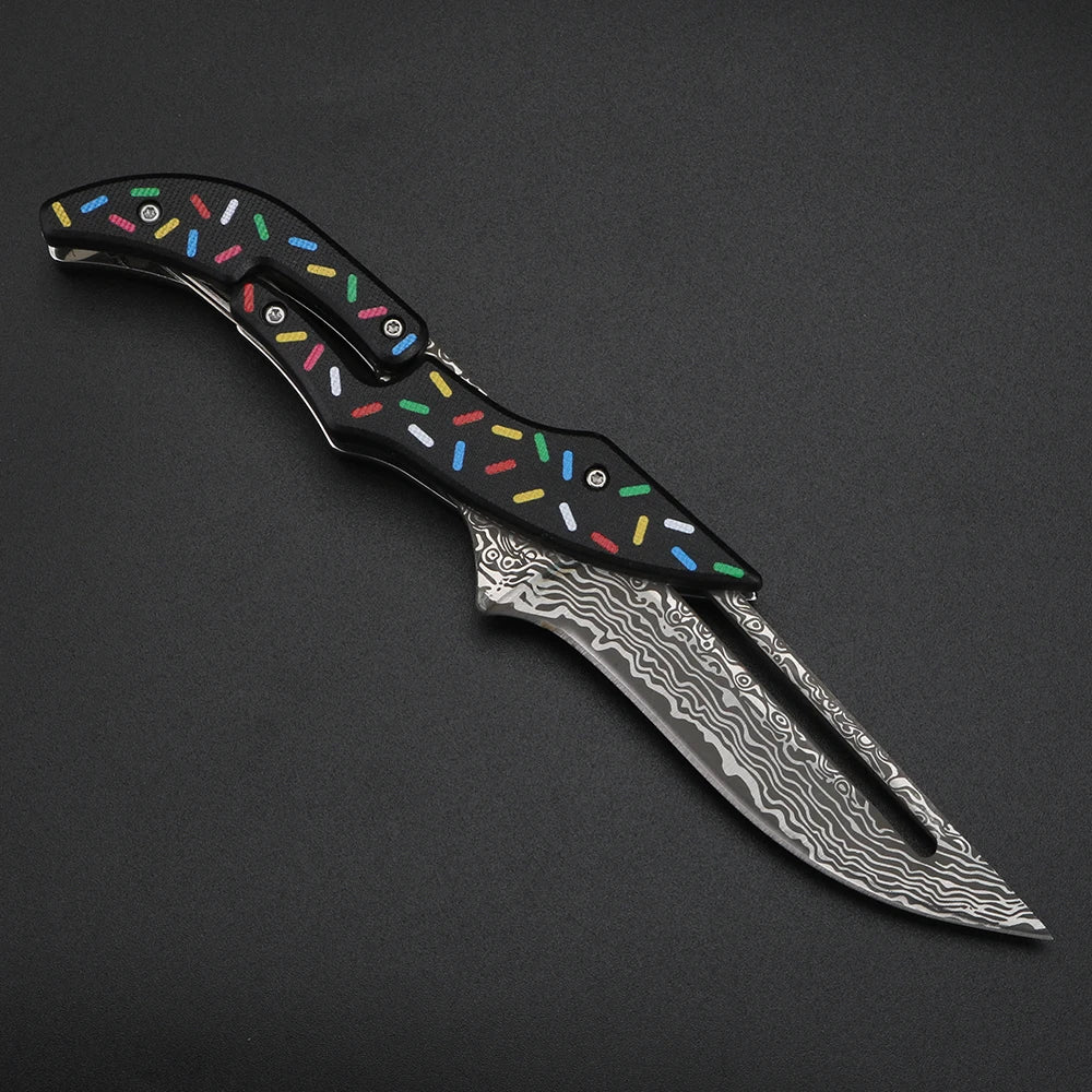 Damascus Steel Folding Knife G10 Handle – EDC Camping & Hunting Folding Pocket Knife Axl