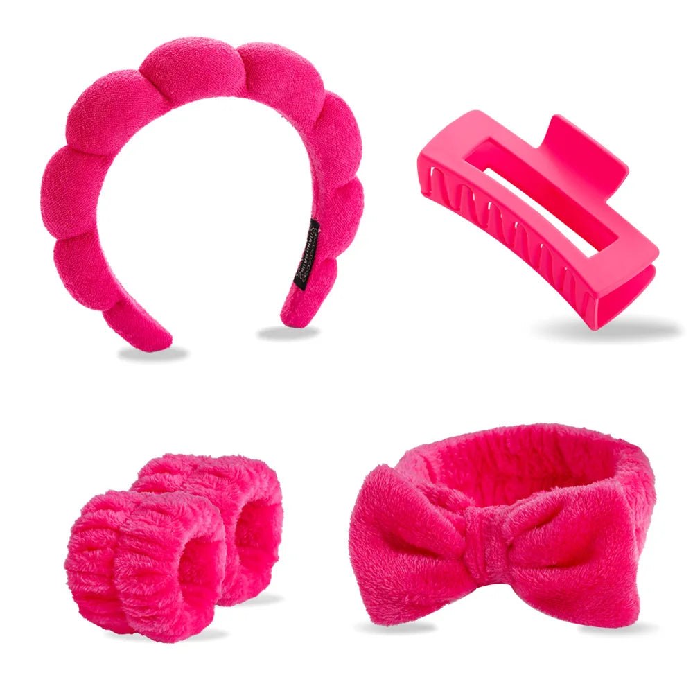 5-Piece Spa Headband & Bracelet Set – Skincare & Makeup Spa Headband Set Axl Red