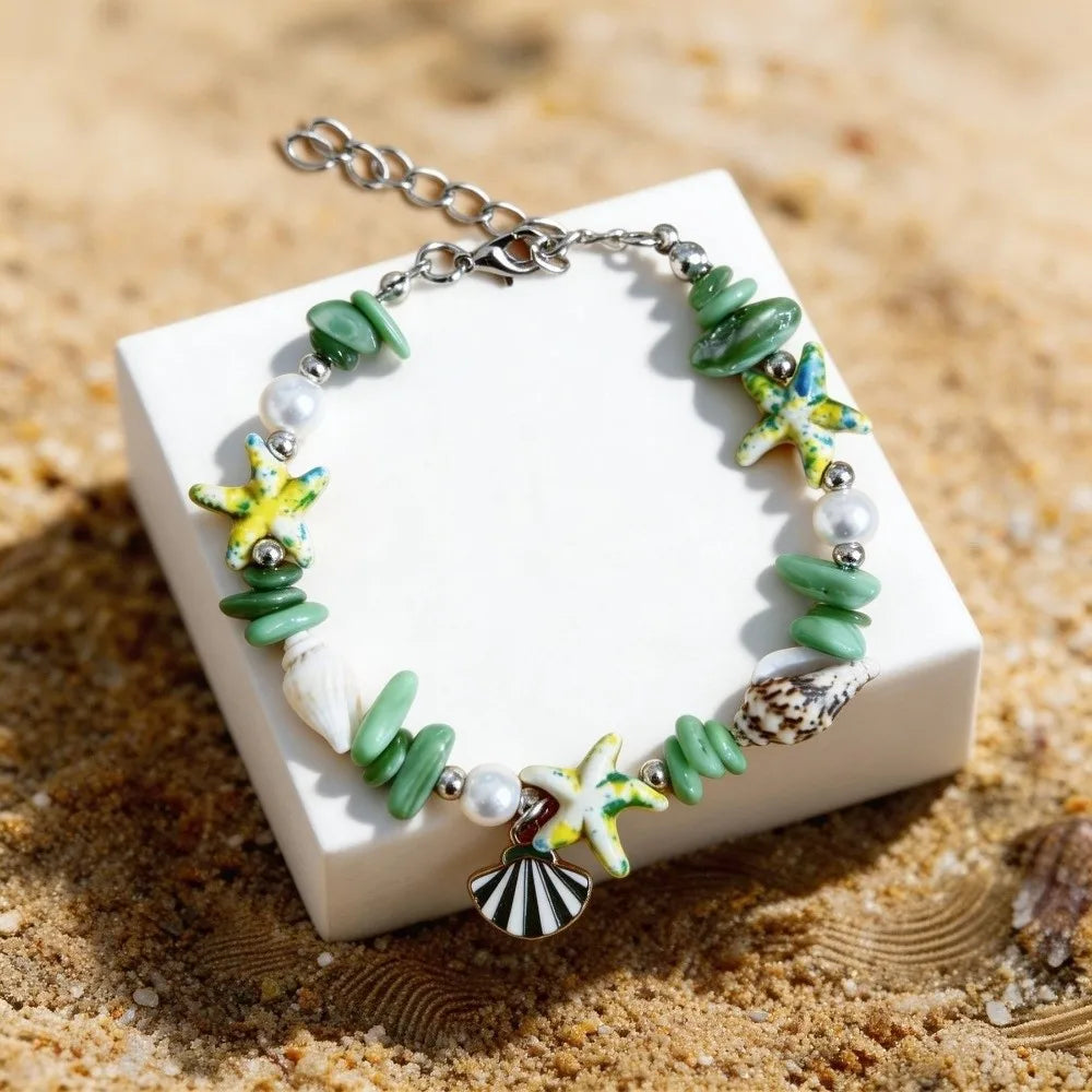 Shell Starfish Pearl Bracelet – Adjustable Beach Bangle for Women Shell Beaded Bracelet Axl