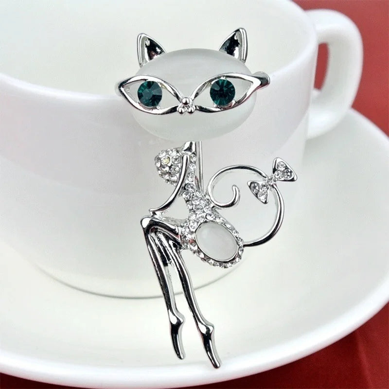 Opal Cat Eye Stone Brooch – Crystal Kitten Pin for Women Crystal Brooch Pin Axl