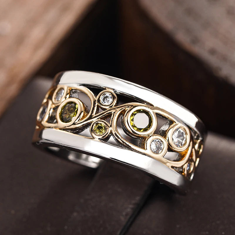 Huitan Two-Tone Hollow CZ Ring for Women | Fashion Jewelry Fashion Ring Axl