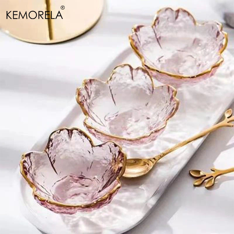 Japanese Sakura Glass Plates with Gold Border | Set of 1-3 Glass Dessert Plate Axl