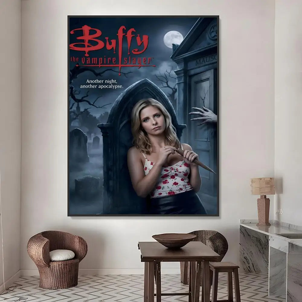 Buffy the Vampire Slayer HD Waterproof PVC Wall Sticker Poster Wall Sticker Poster Axl White02 50X70cmNoframe