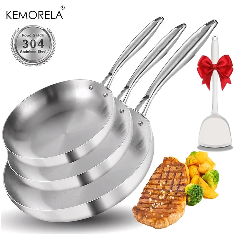 KEMORELA 3-Piece 304 Stainless Steel Non-Stick Frying Pan Set Frying Pan Set Axl