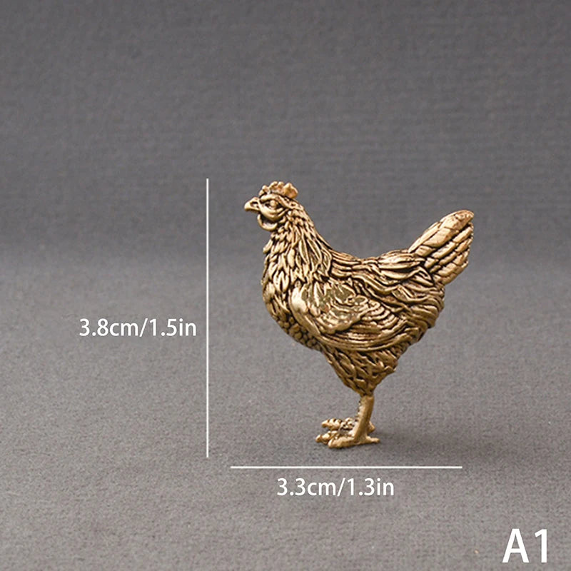 Solid Brass Rooster & Hen Mini Statue – Copper Desk Ornament Miniature Figurine Axl A1