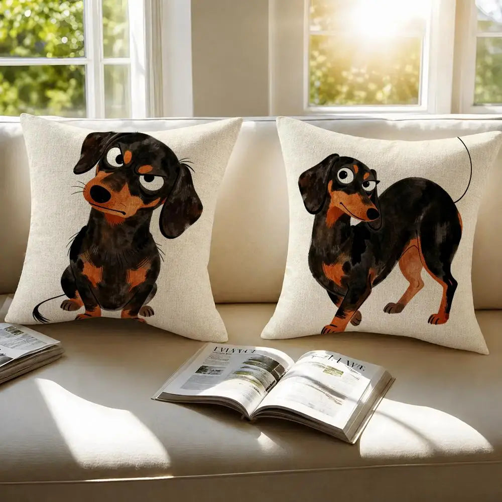 Dachshund Watercolor Linen Cushion Cover | Sofa & Home Decor Cushion Cover Axl
