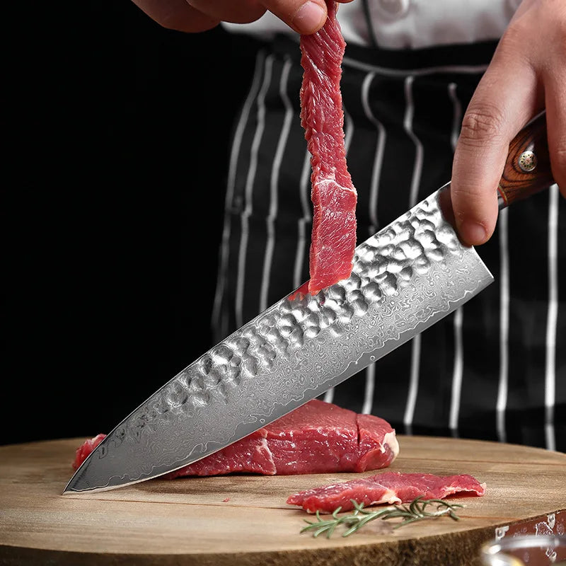 XUAN FENG Damascus Steel Chef Knife – 9" Wood Handle Damascus Chef Knife Axl