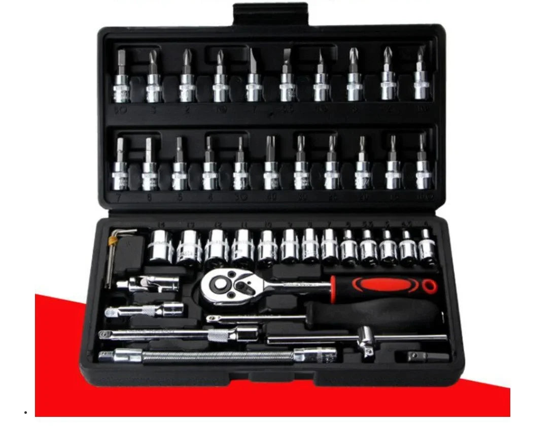 46-Piece Car & Home Tool Kit – Socket, Wrench & Screwdriver Set Hand Tool Kit Axl black