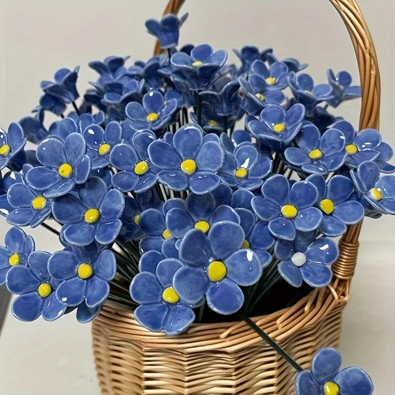 5-Pack Blue Ceramic Forget-Me-Not Artificial Flowers – Fade-Resistant Artificial Flowers Axl