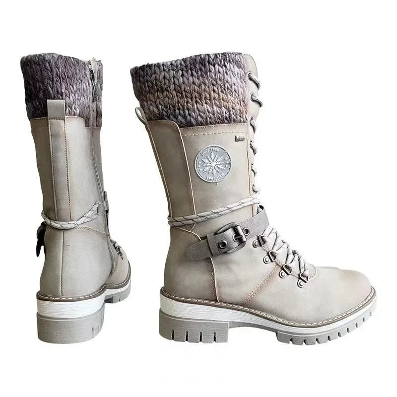 Women's Winter Lace-Up Mid-Calf Boots | Low Wedge Snow Boot Women's Winter Boots Axl GRAY 37