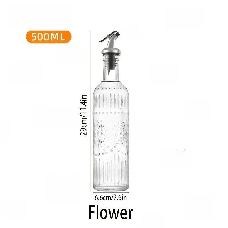 KEMORELA Glass Olive Oil Decanter – Leak-Proof Pouring Spout Oil Decanter Bottle Axl C