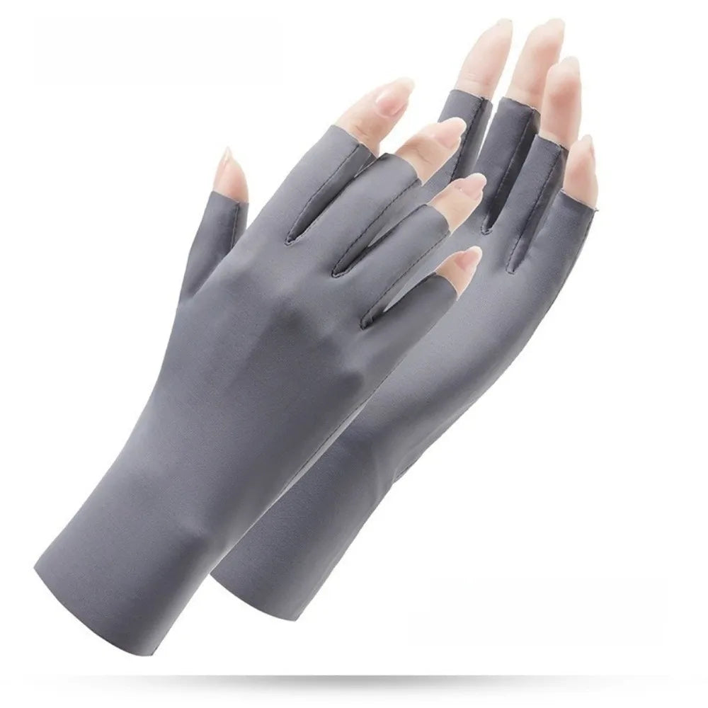 UV Ice Silk Fingerless Driving Gloves for Women | Sun Protection Fingerless Sun Gloves Axl Dark Grey