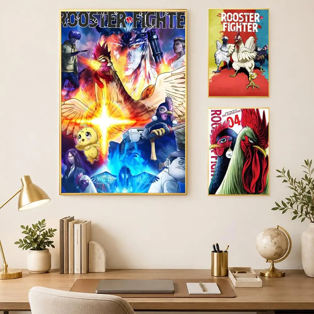 Anime Rooster Fighter HD PVC Self-Stick Wall Art Poster Wall Art Poster Axl